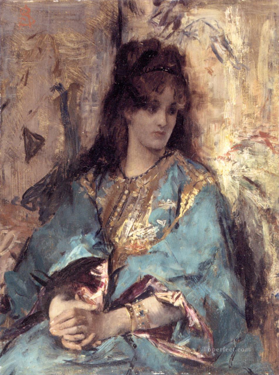 A Woman Seated in Oriental Dress lady Belgian painter Alfred Stevens Oil Paintings